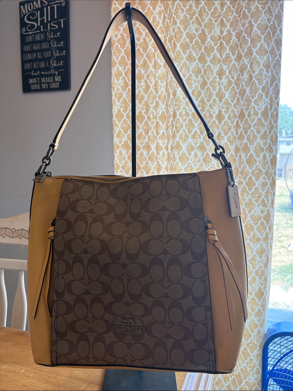 Coach 2020 marigold Pebble Leather and Signature Canvas Hobo Bag with crossbody